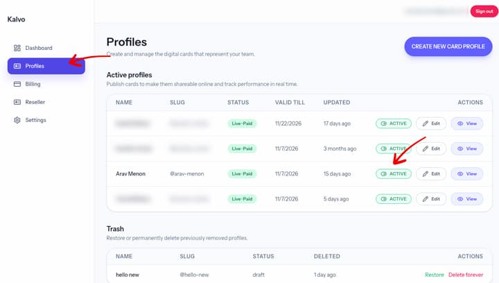 Card status toggle